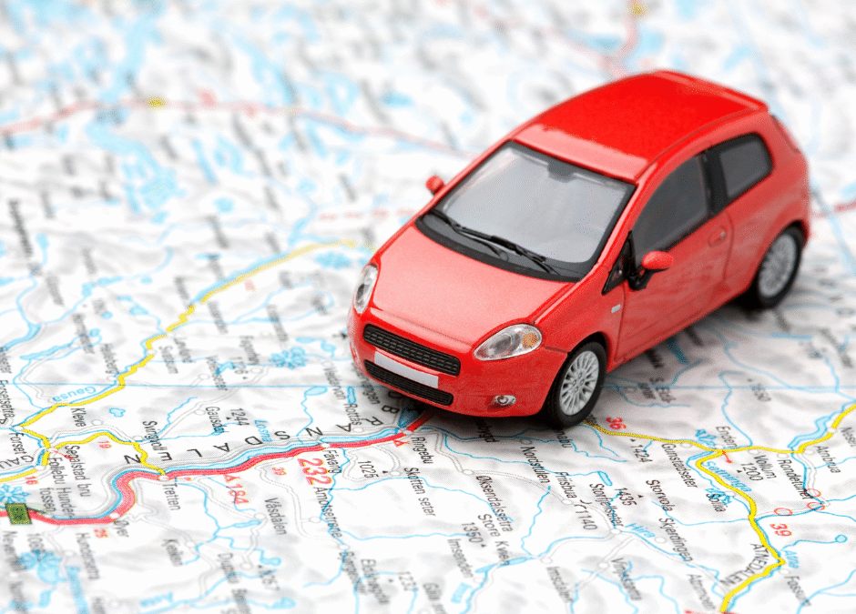 red car on map